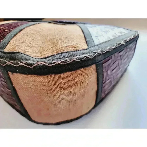 Vintage Unique Wood Exterior Satchel Top Handle Bag Vacation Resortwear Summer - Picture 3 of 12